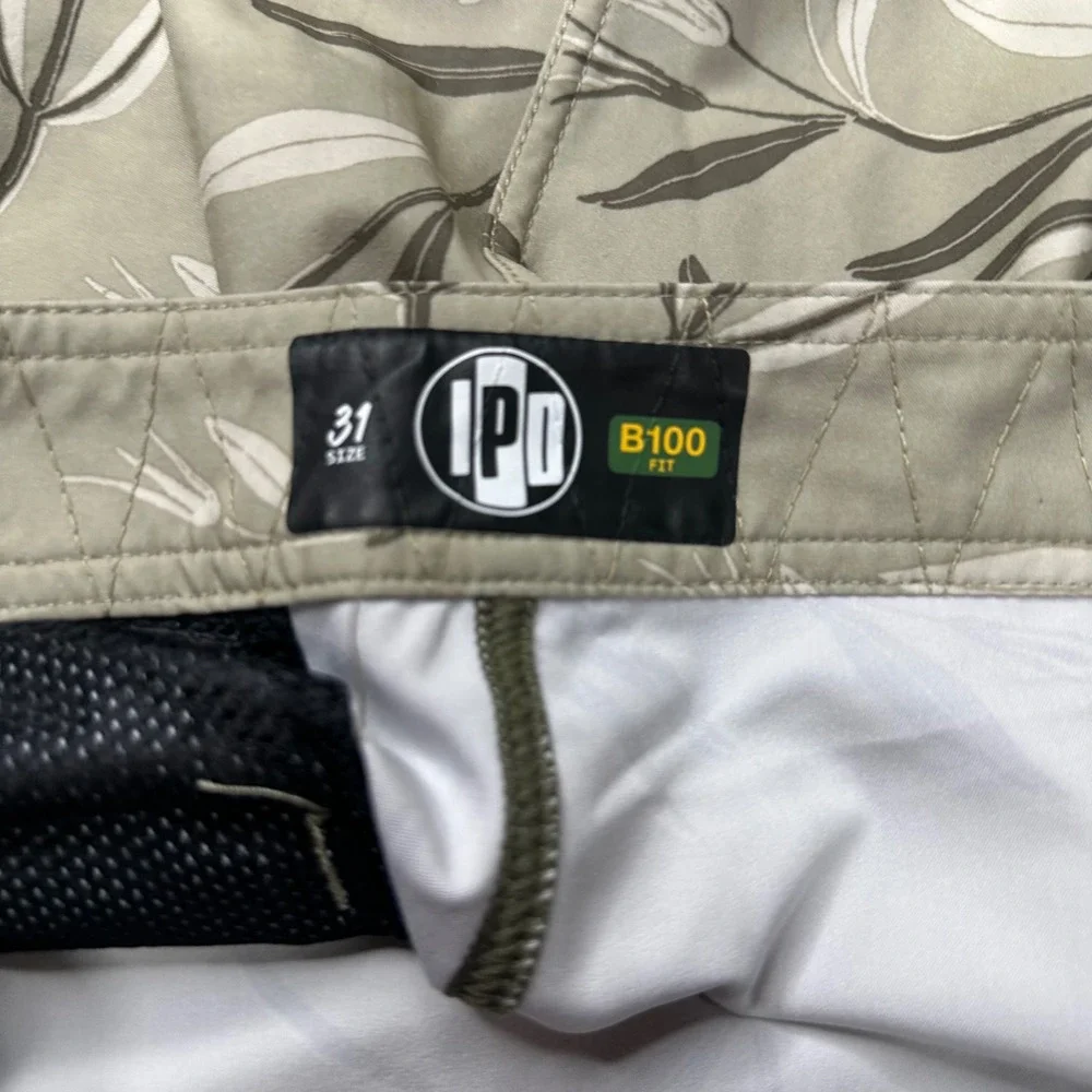 IPD Board Shorts Men 31 Sage Green Botanical Leaf Print B100 Fit Excellent